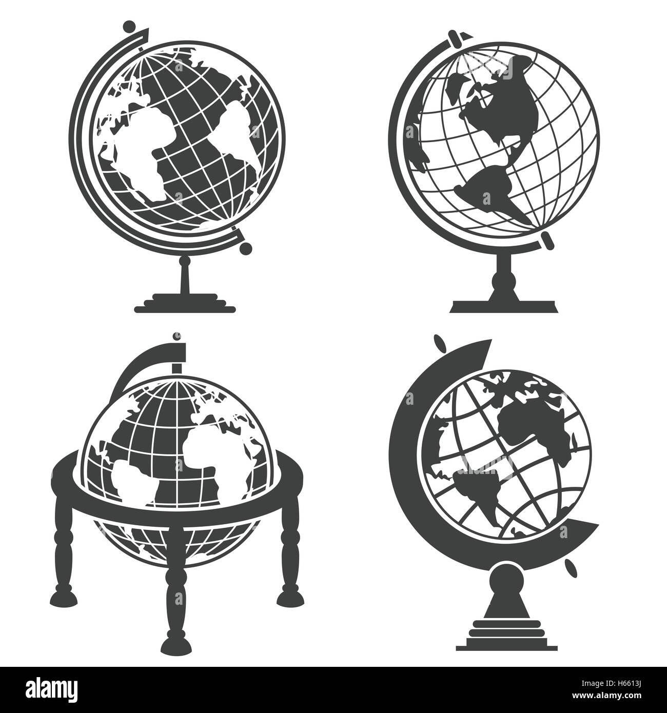 Erde Globus Abbildung monochrome set Stock Vektor