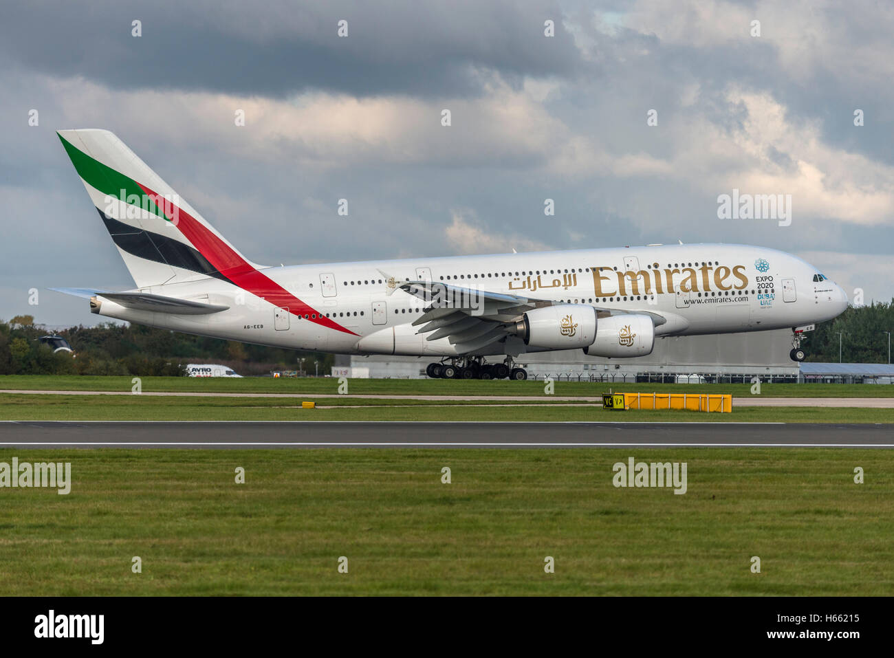 A6-EEB Emirates Airbus A380-861 Expo 2020 Dubi VAE Manchester Flughafen England.Uk. Anreise. Landung. Stockfoto