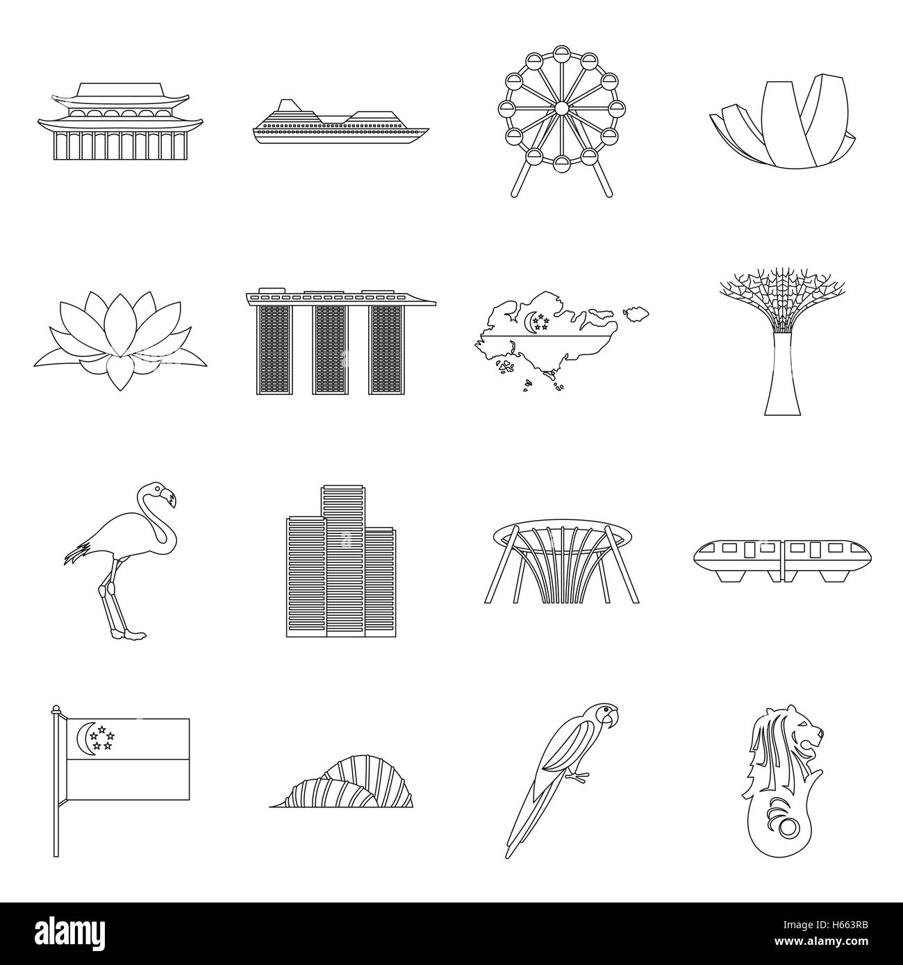 Singapur Icons Set, Umriss-Stil Stock Vektor