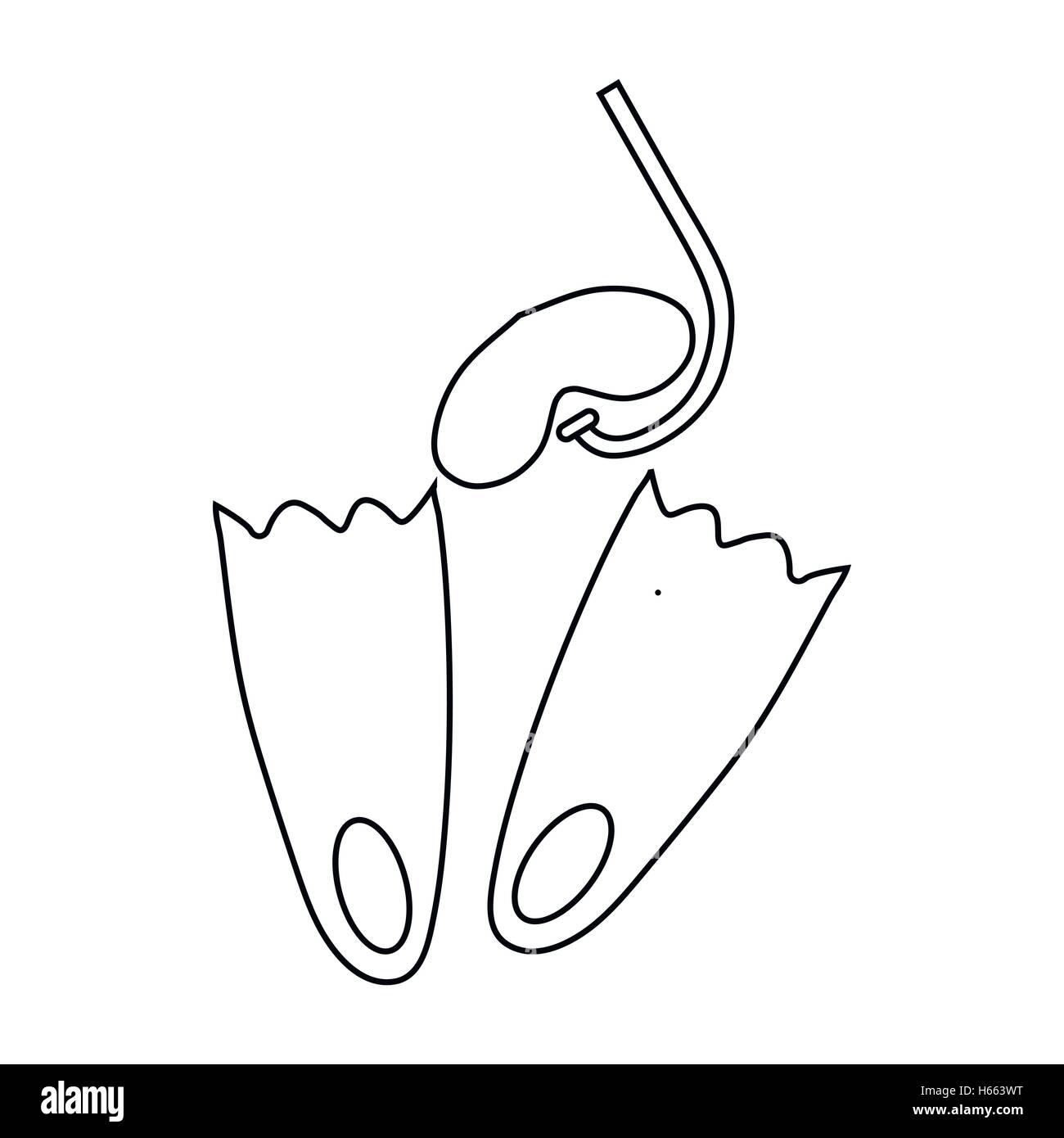 Flossen und Maske Tauchen Umriss-Stil auf das Symbol Stock Vektor