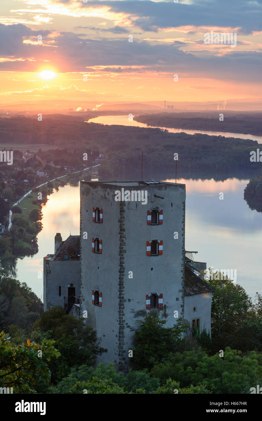 St. Andrä-Wördern: Burg Greifenstein auf einem Oxbow See der Donau und der Donau (hinten), Wienerwald, Wienerwald, Niederö Stockfoto