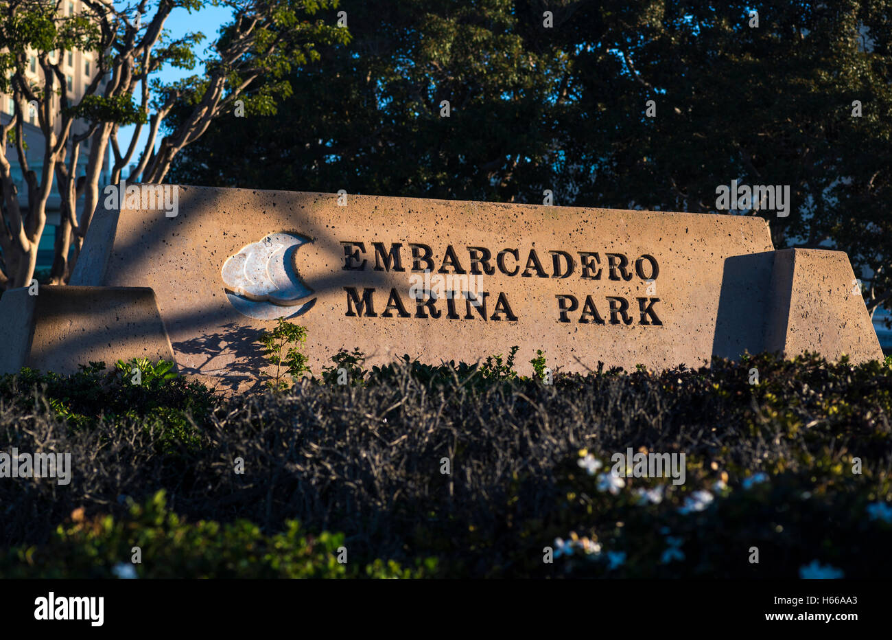 Embarcadero Marina Parkschild. San Diego, Kalifornien, USA. Stockfoto
