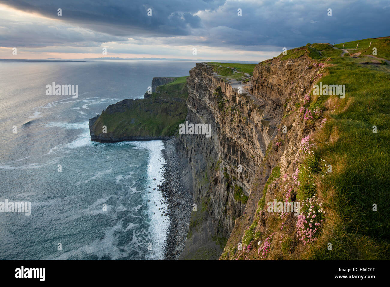 Blick über die Klippen von Moher, County Clare, Irland. Stockfoto