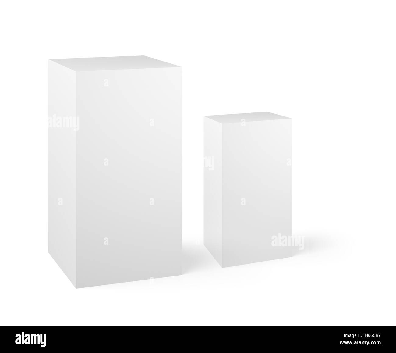 Weiße 3D-Box. Leere 3D-Box auf weißem Hintergrund Stockfoto