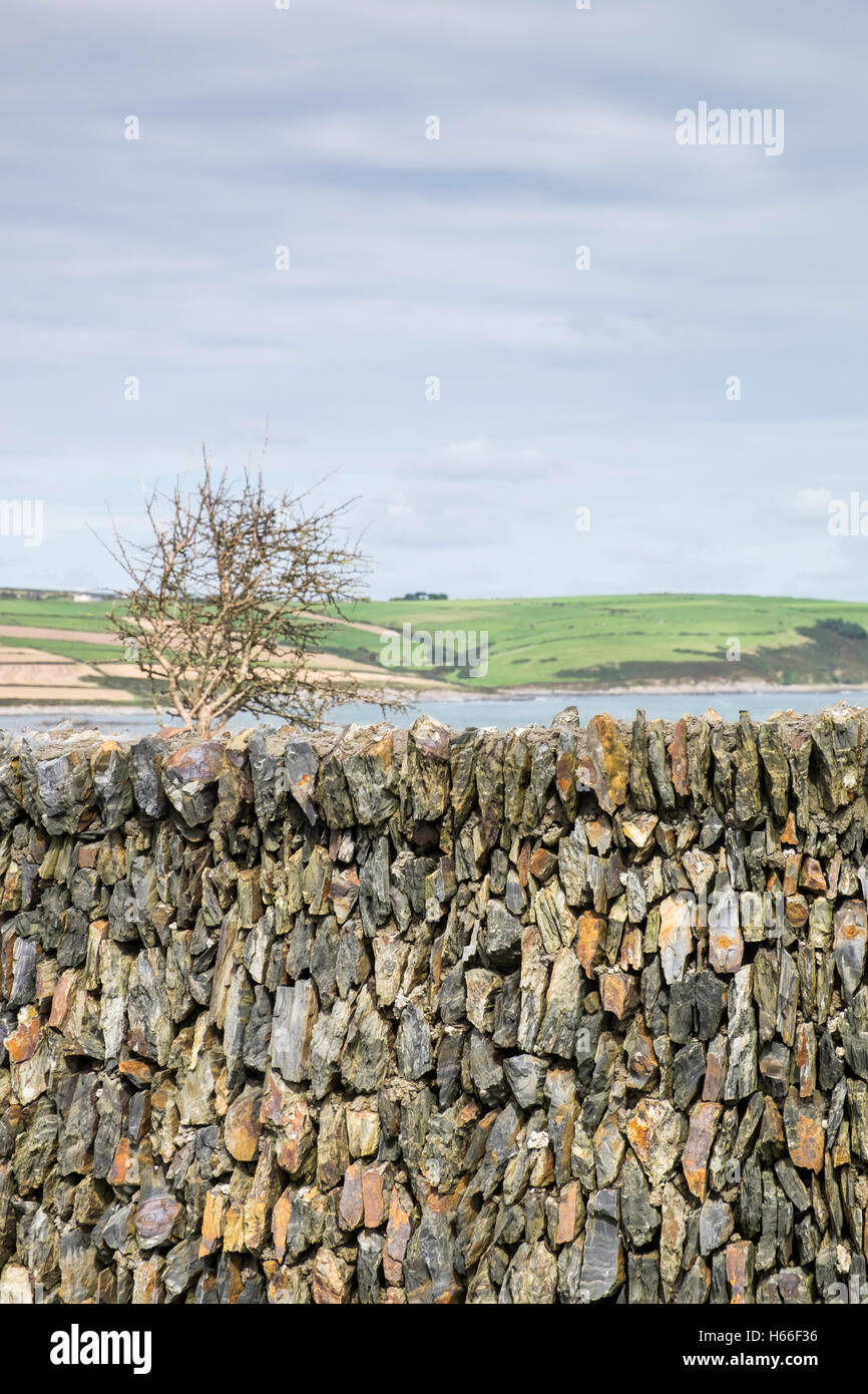 Dekorative Natursteinmauer auf der alten Kopf von Kinsale, County Cork, Irland Stockfoto