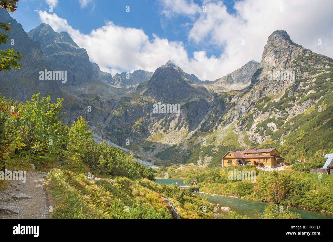 Hohe Tatra - Zelené Pleso See und Tal mit dem Chalet Stockfoto
