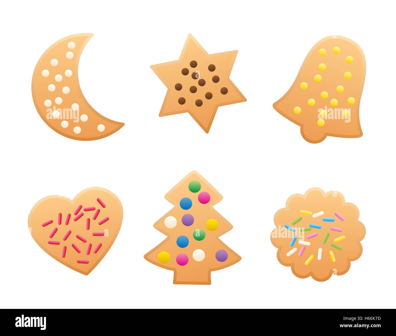 Christmas Cookies Variation - Abbildung auf weißem Hintergrund. Stockfoto