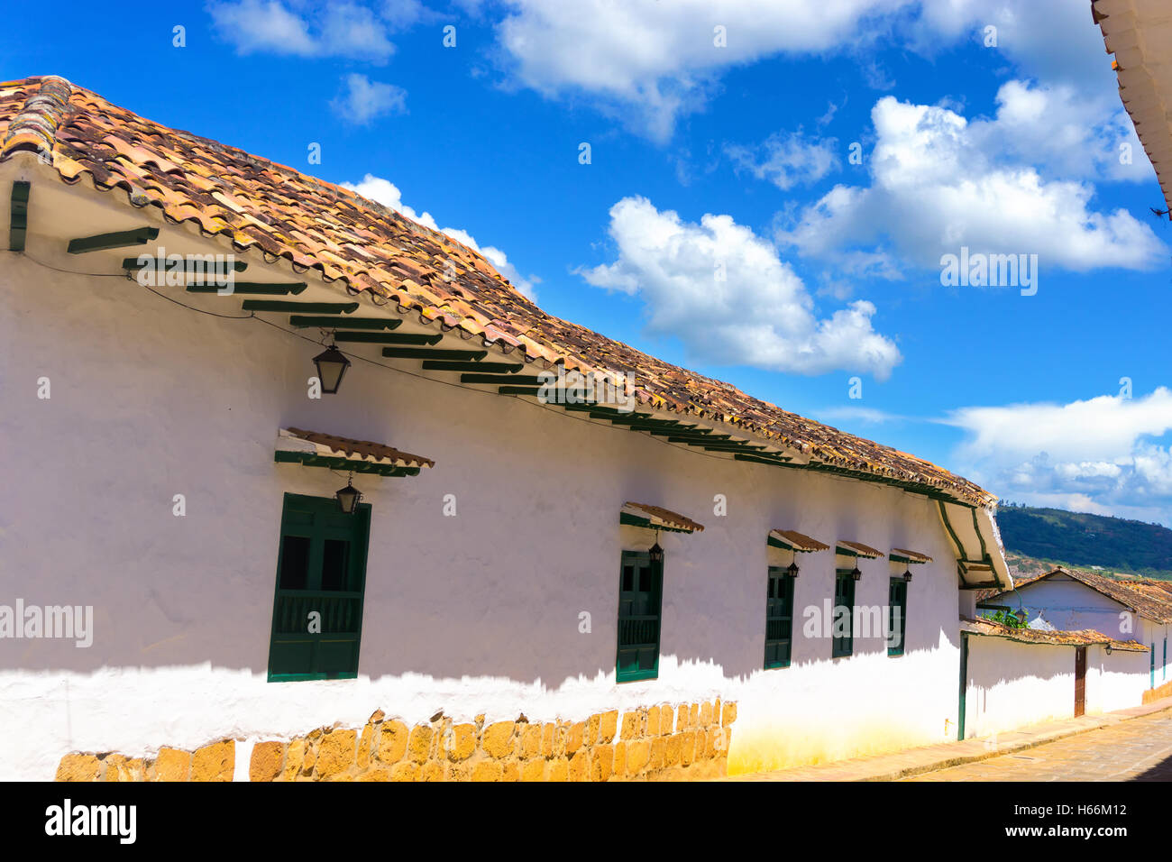 Überblick über historische Architektur in Barichara, Kolumbien Stockfoto