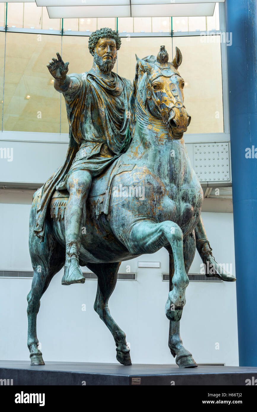 Die ursprüngliche Reiterstatue des Marcus Aurelius im Kapitolinischen Museen, Rom, Latium, Italien Stockfoto