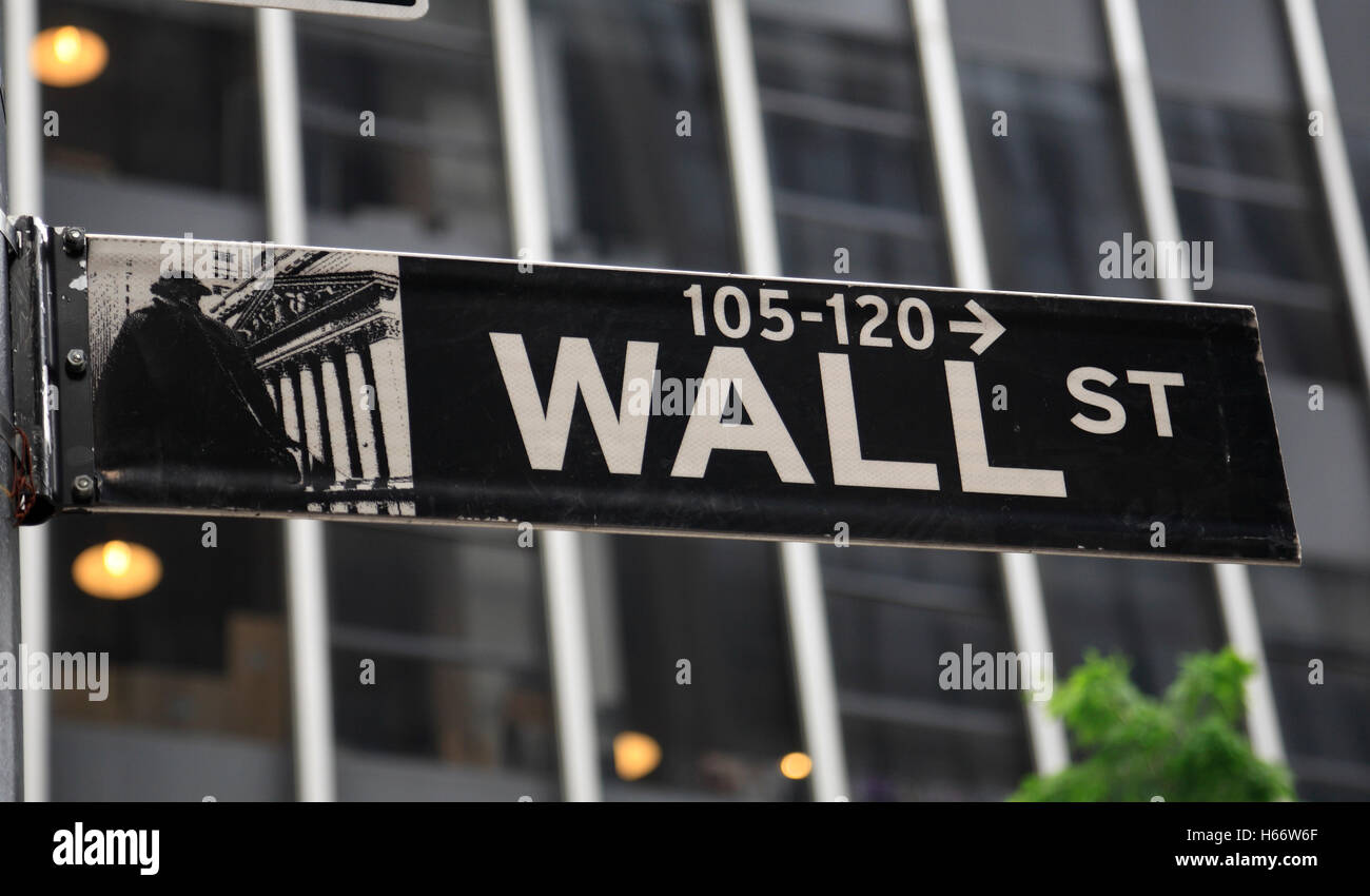 Straßenschild, Wall Street, Manhattan, New York, USA Stockfoto
