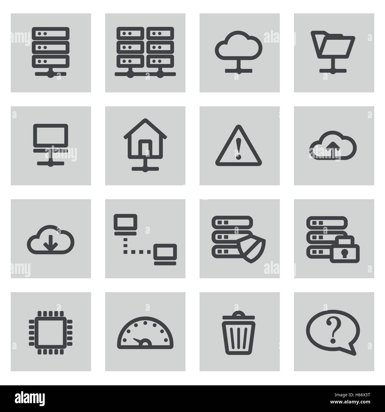 Vektor-schwarze Linie FTP-Icons auf grauem Hintergrund festlegen Stock Vektor