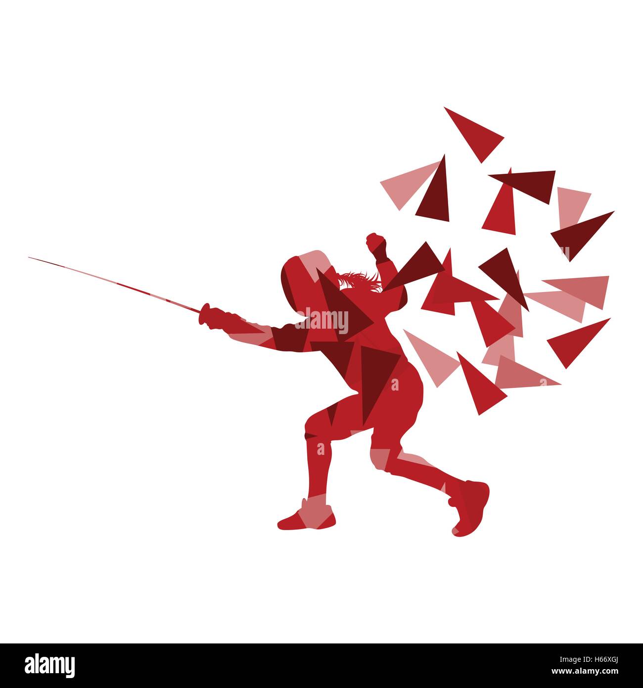 Frau Fechten Sport Vektorgrafik Hintergrund Konzept machte der Polygon-Fragmente isoliert auf weiss Stock Vektor