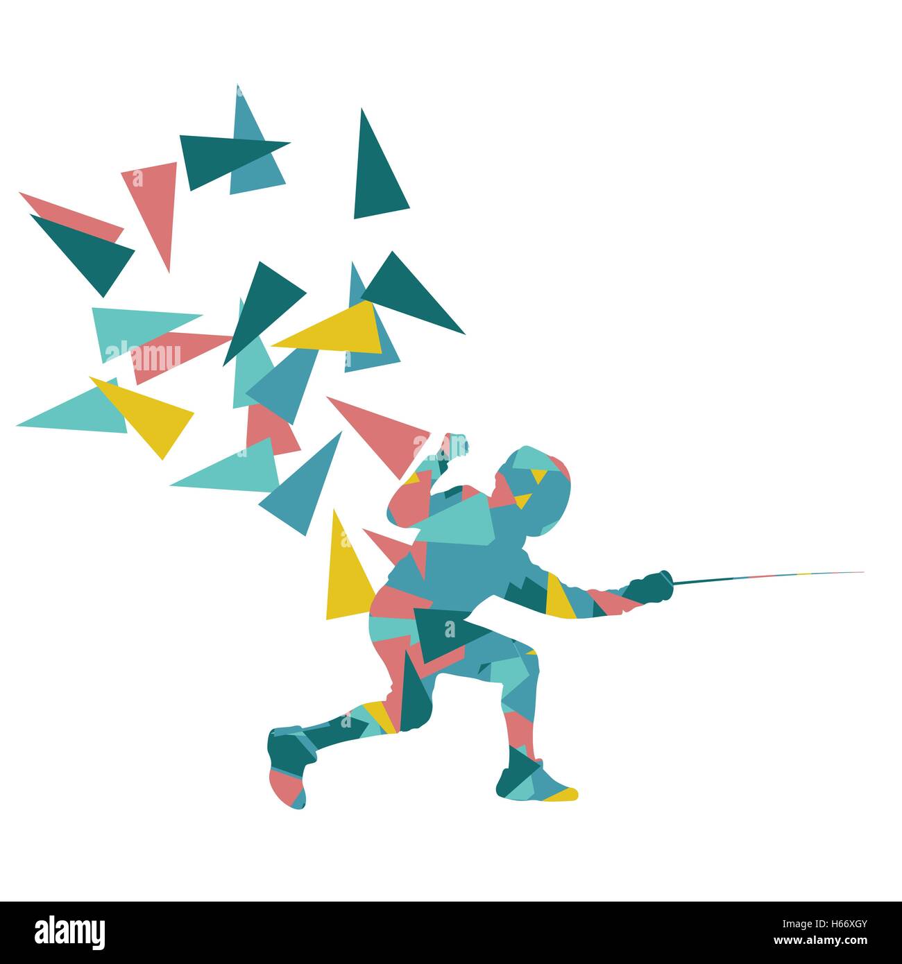 Frau Fechten Sport Vektorgrafik Hintergrund Konzept machte der Polygon-Fragmente isoliert auf weiss Stock Vektor