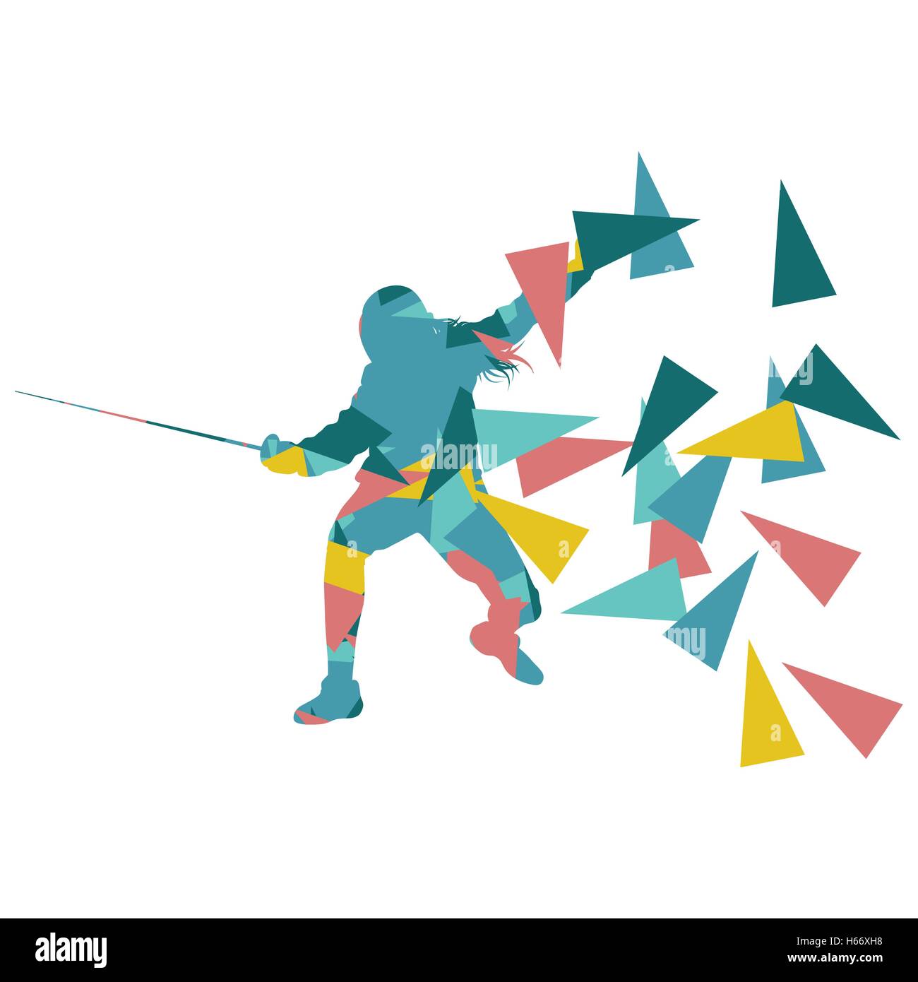 Frau Fechten Sport Vektorgrafik Hintergrund Konzept machte der Polygon-Fragmente isoliert auf weiss Stock Vektor