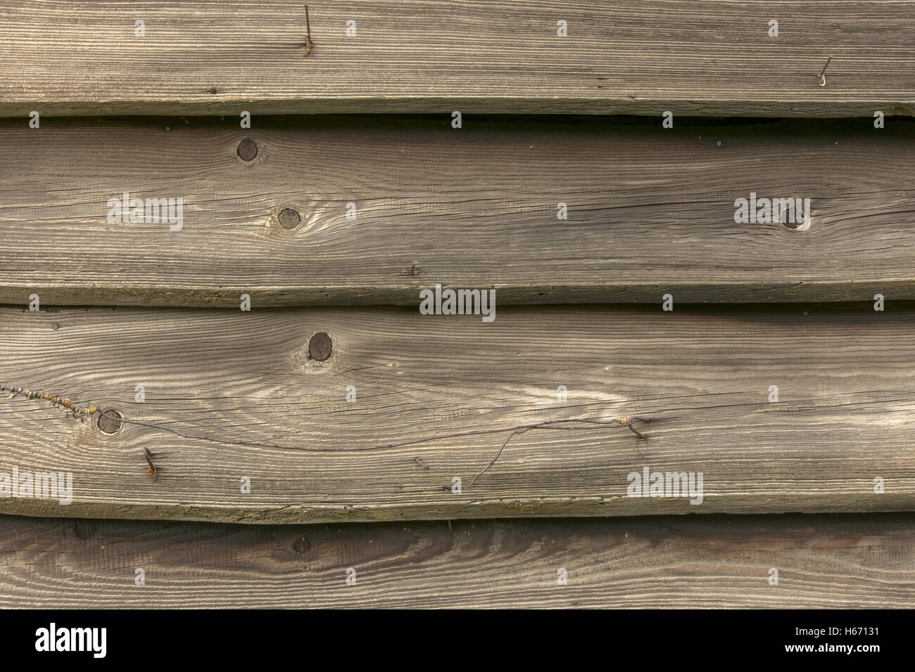 Horizontalen Holzbohlen mit Draht - Textur oder Hintergrund Stockfoto