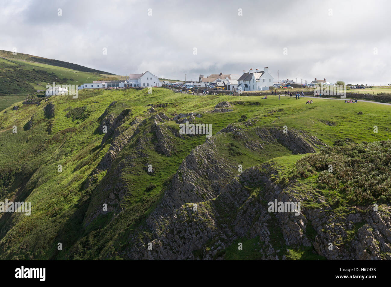 Ein Blick über die Prachtnelke, Rhossili Dorf Stockfoto