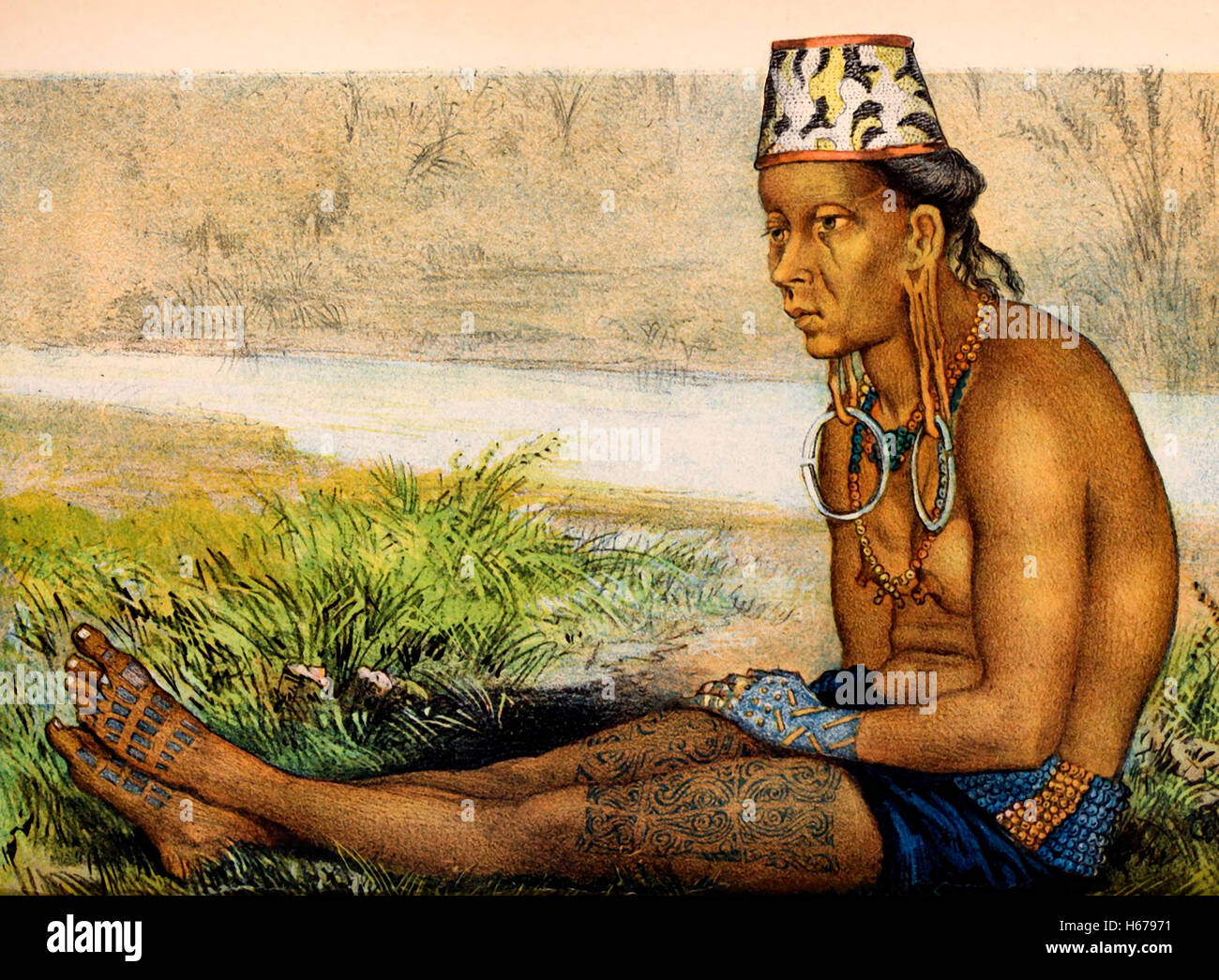 Streckte sich Ohren auf Native in Borneo, um 1880 Stockfoto