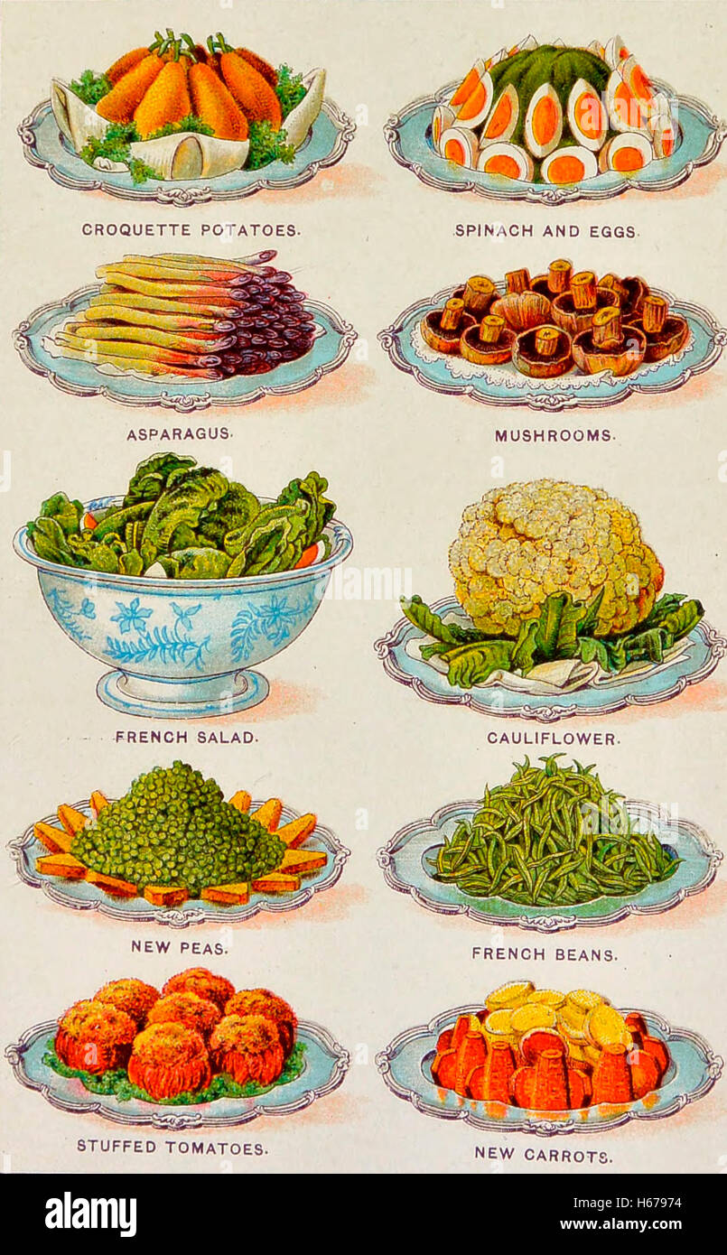 Vintage-Kollektion von gekochtem Gemüse Stockfoto