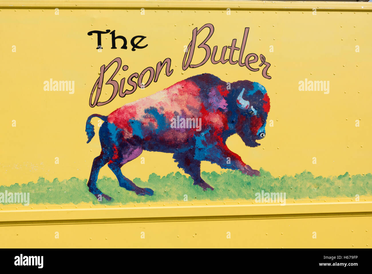 Das Bison Butler Symbol auf Imbisswagen, der Bison Burger und andere Spezialitäten aus Bison verkauft. St Paul Minnesota MN USA Stockfoto