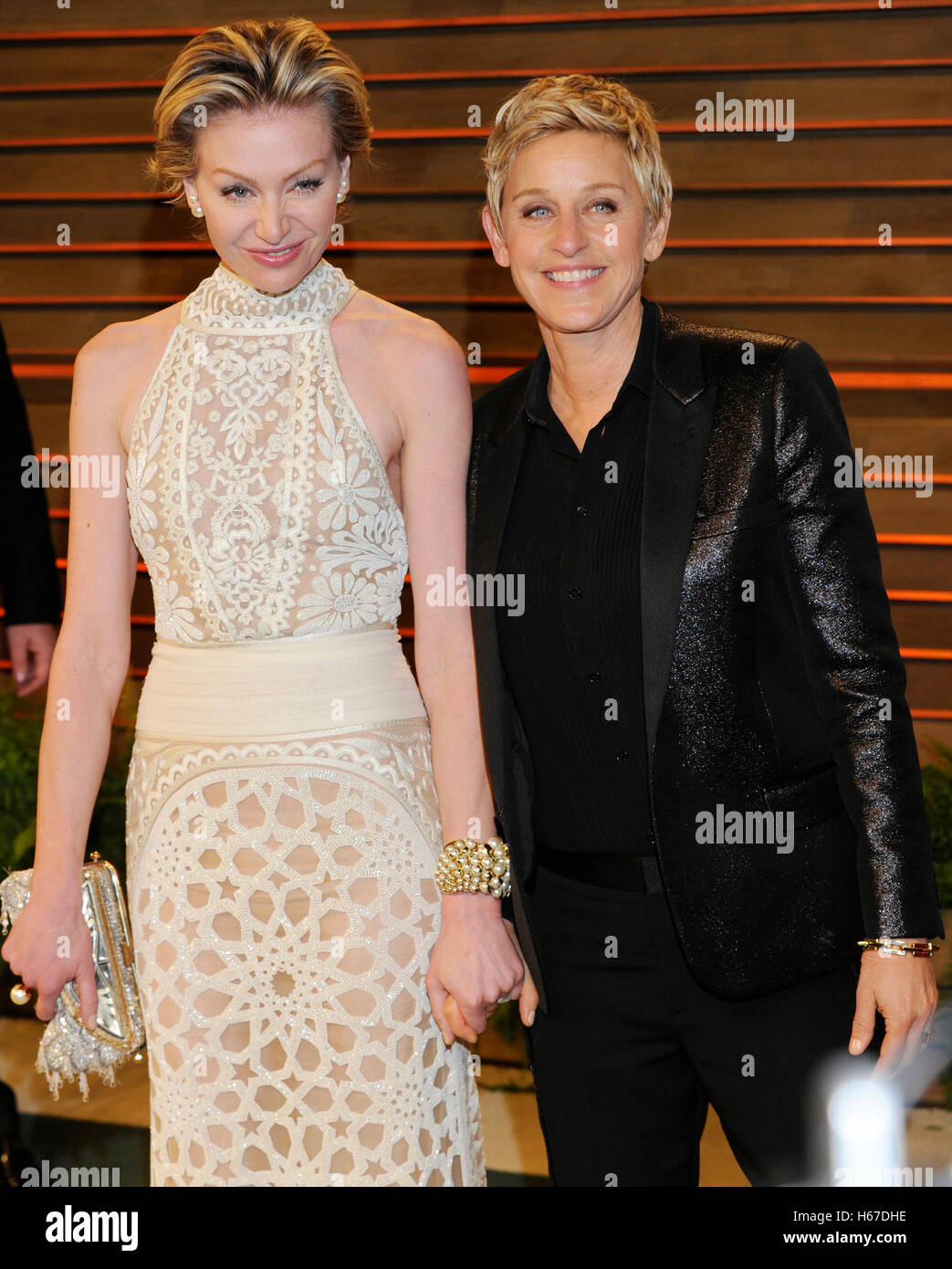 Ellen und Portia De Rossi besuchen Sie 2014 Vanity Fair Oscar Party am 2. März 2014 in West Hollywood, Kalifornien. Stockfoto