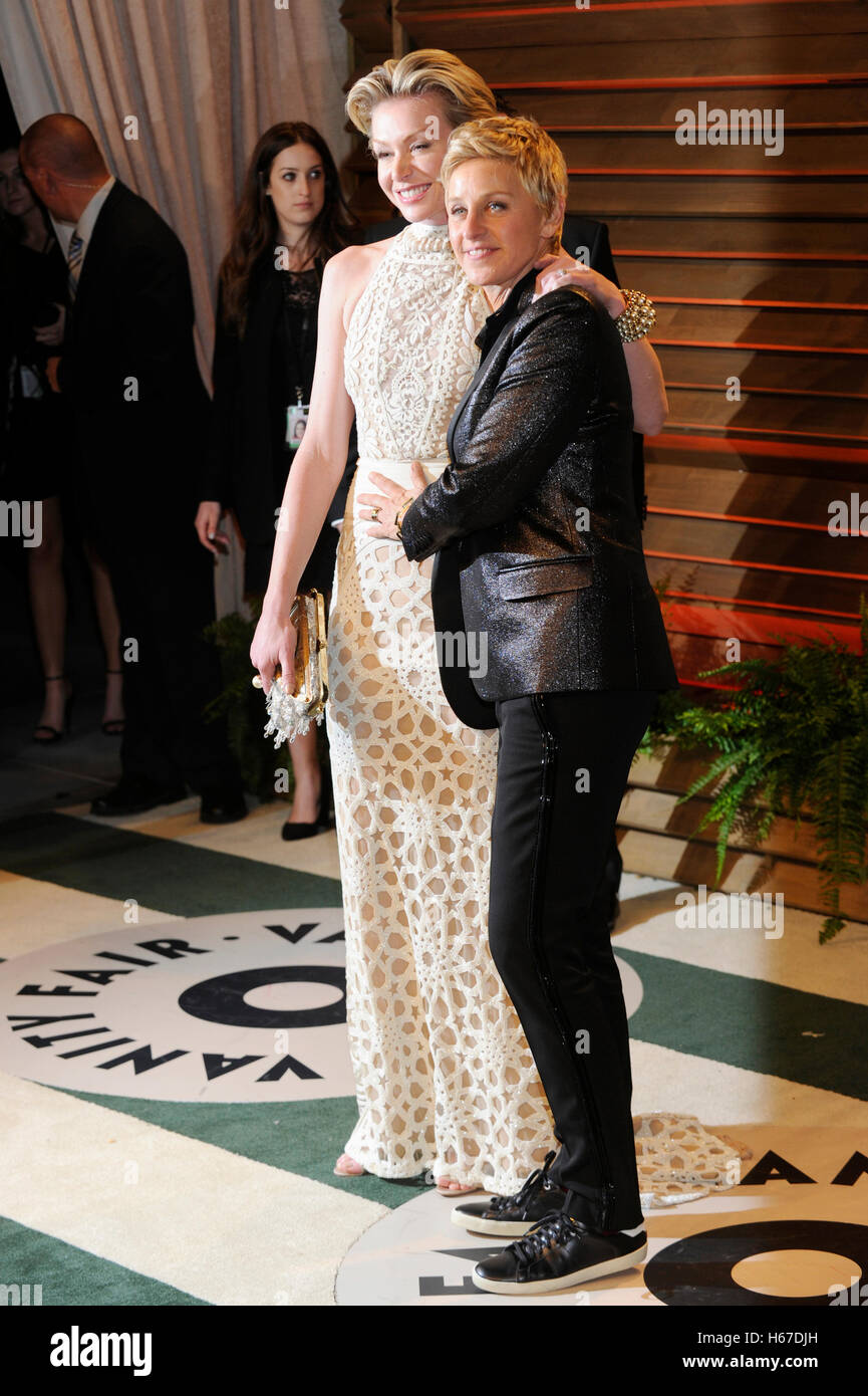 Ellen und Portia De Rossi besuchen Sie 2014 Vanity Fair Oscar Party am 2. März 2014 in West Hollywood, Kalifornien. Stockfoto