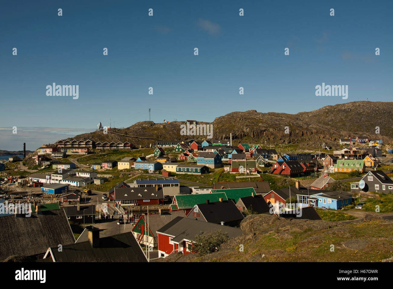 Europa, Grönland, Kujalleq Gemeinde, Qaqortoq, Gesamtansicht der Stadt Stockfoto
