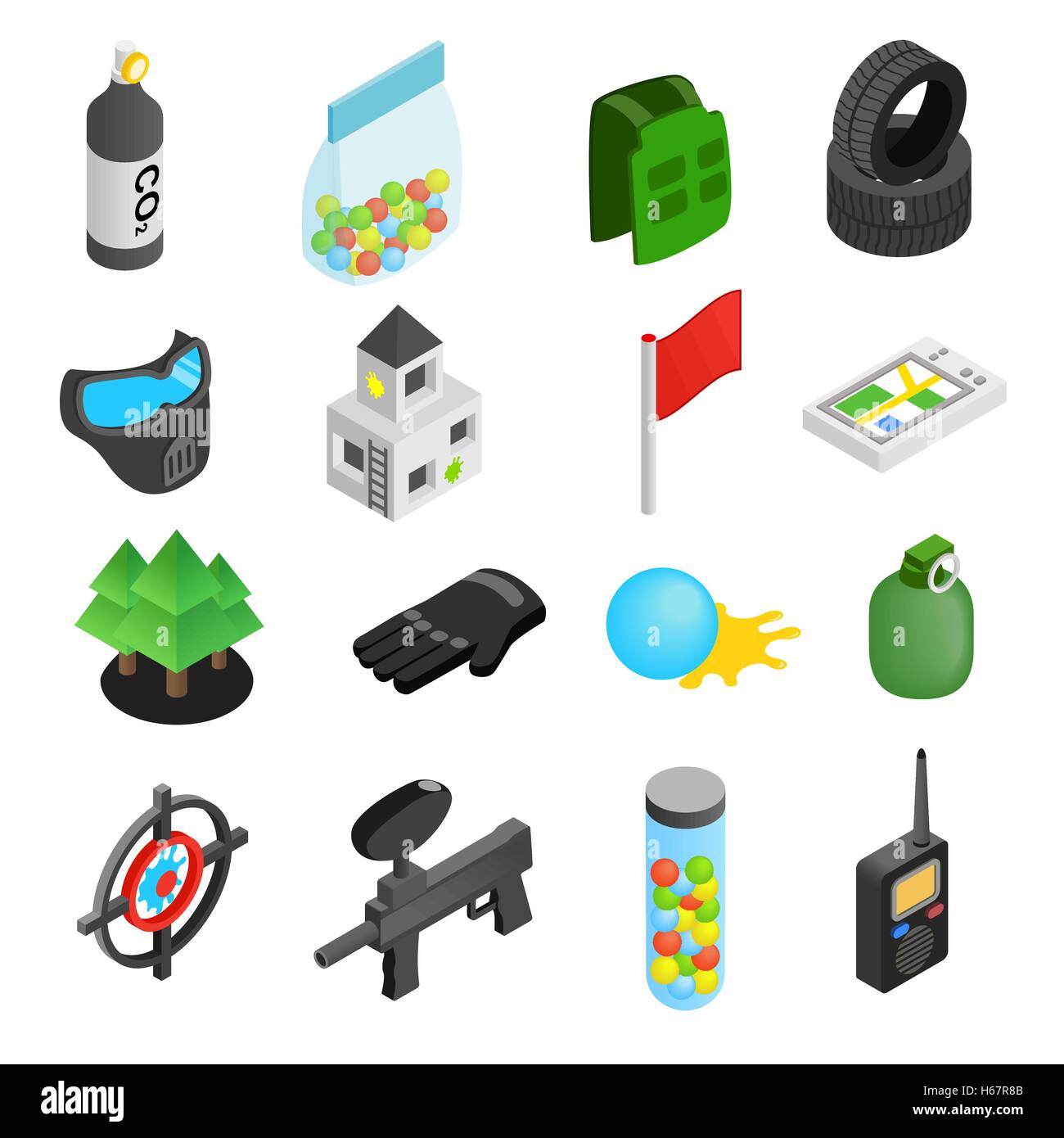 Paintball Spiel isometrischen 3d icons Stock Vektor