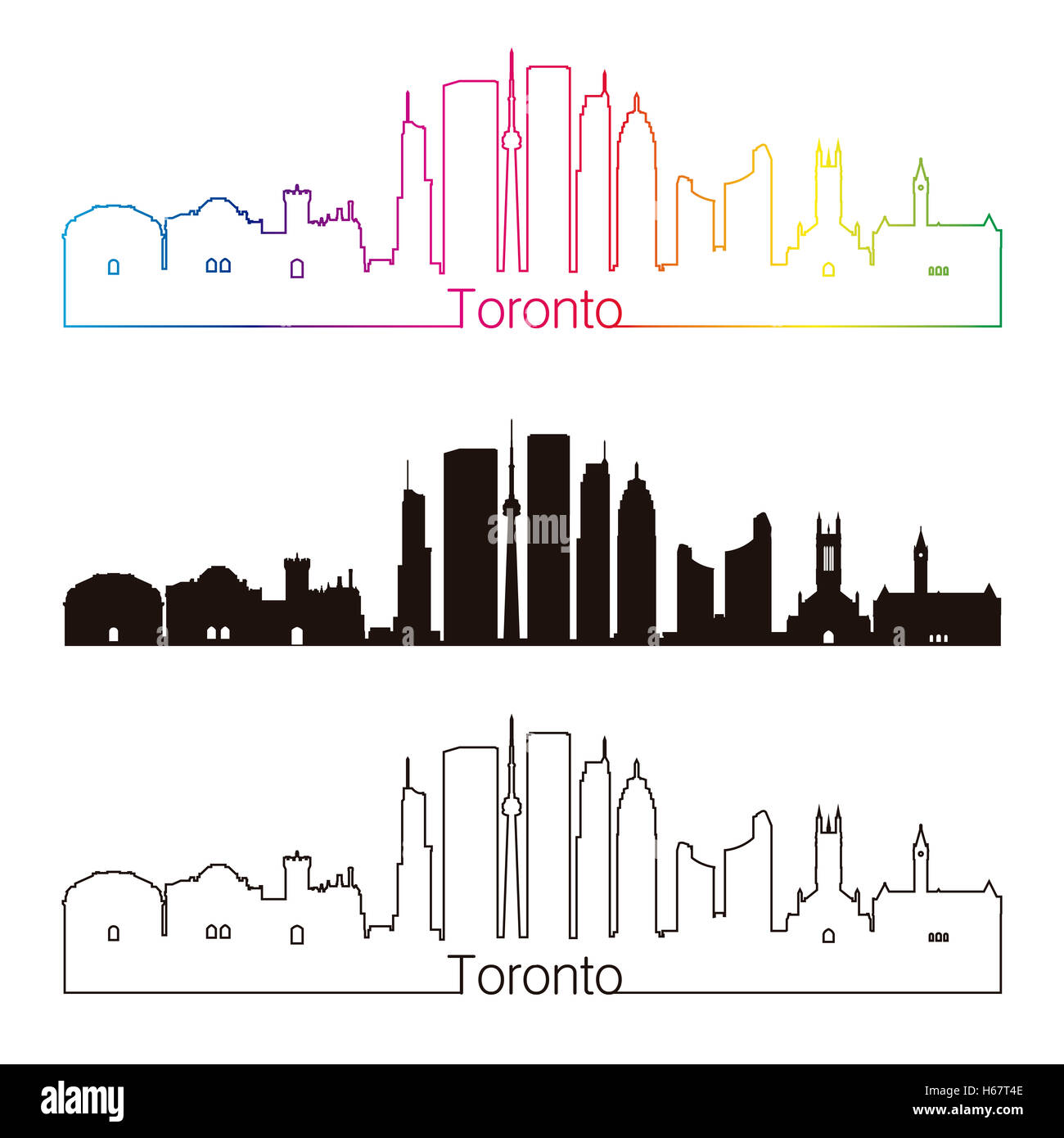 Toronto Skyline linearen Stil mit Regenbogen in bearbeitbare Vektordatei Stockfoto