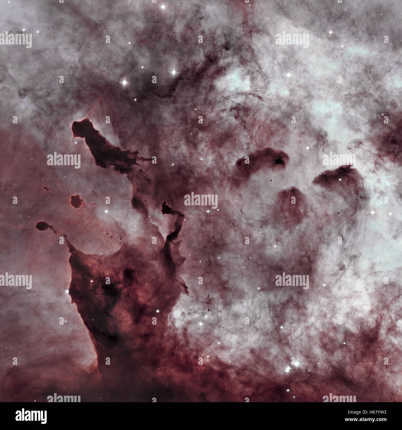 Staub-Säulen in der Carinanebel, auch bekannt als der Grand-Nebel. Stockfoto