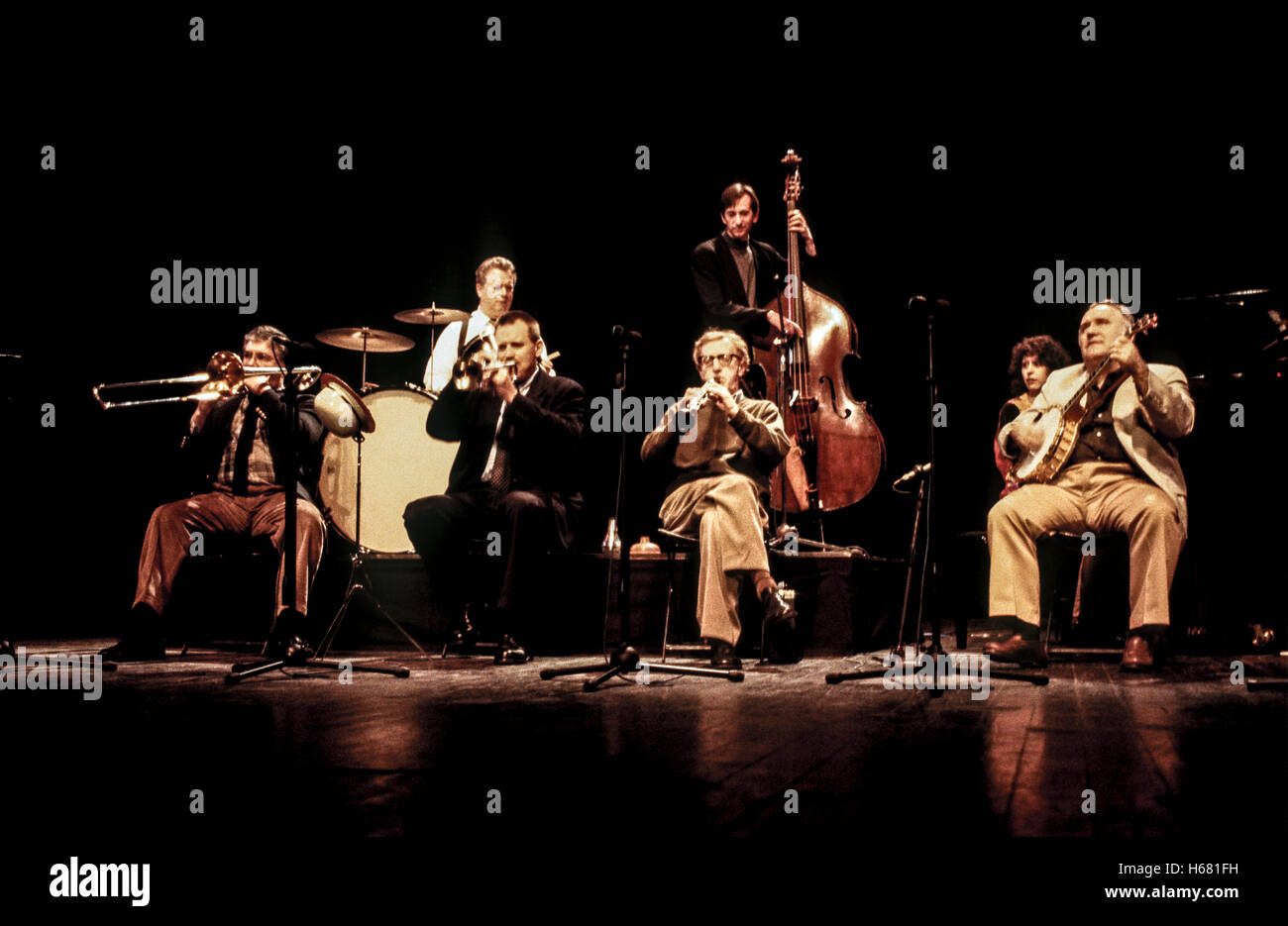 Woody Allen mit seiner New Orleans Jazz Band Stockfoto