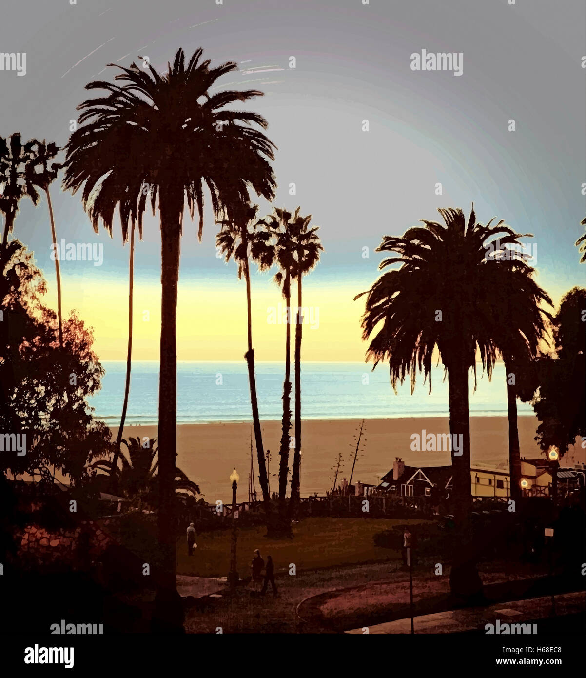 Twilight in Santa Monica, Los Angeles, Kalifornien, Fotografie digital eingestellt. Stockfoto