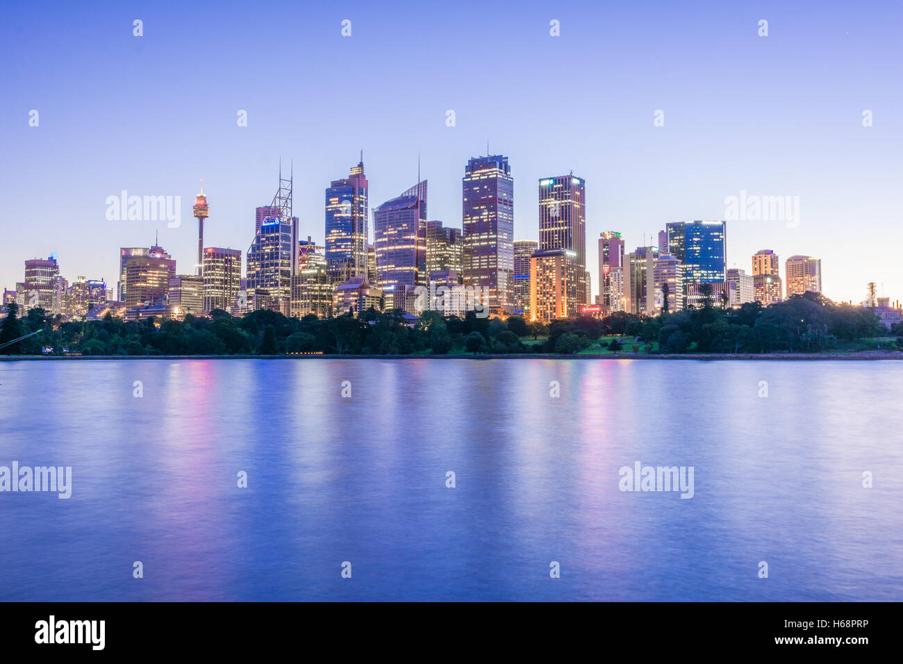 Sidney Bay Skyline bei Sonnenuntergang Nachtaufnahmen, Australien Stockfoto