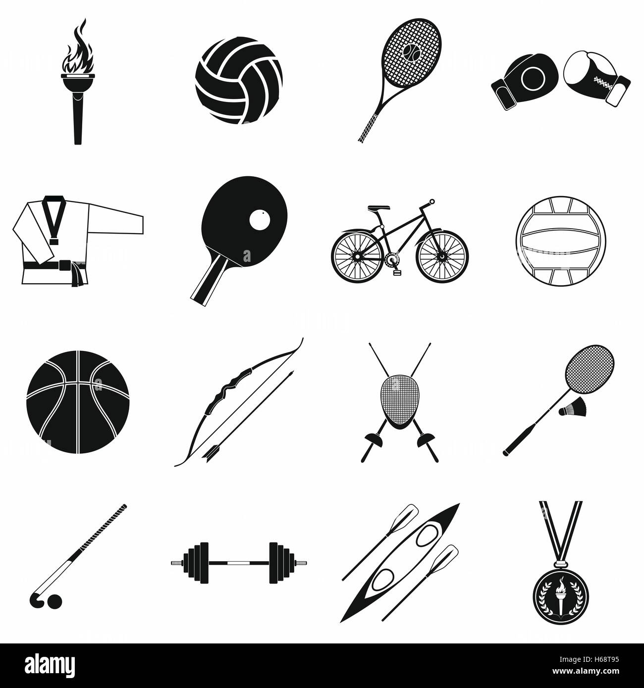 Sommer Sport schwarz einfache Symbole festlegen Stock Vektor