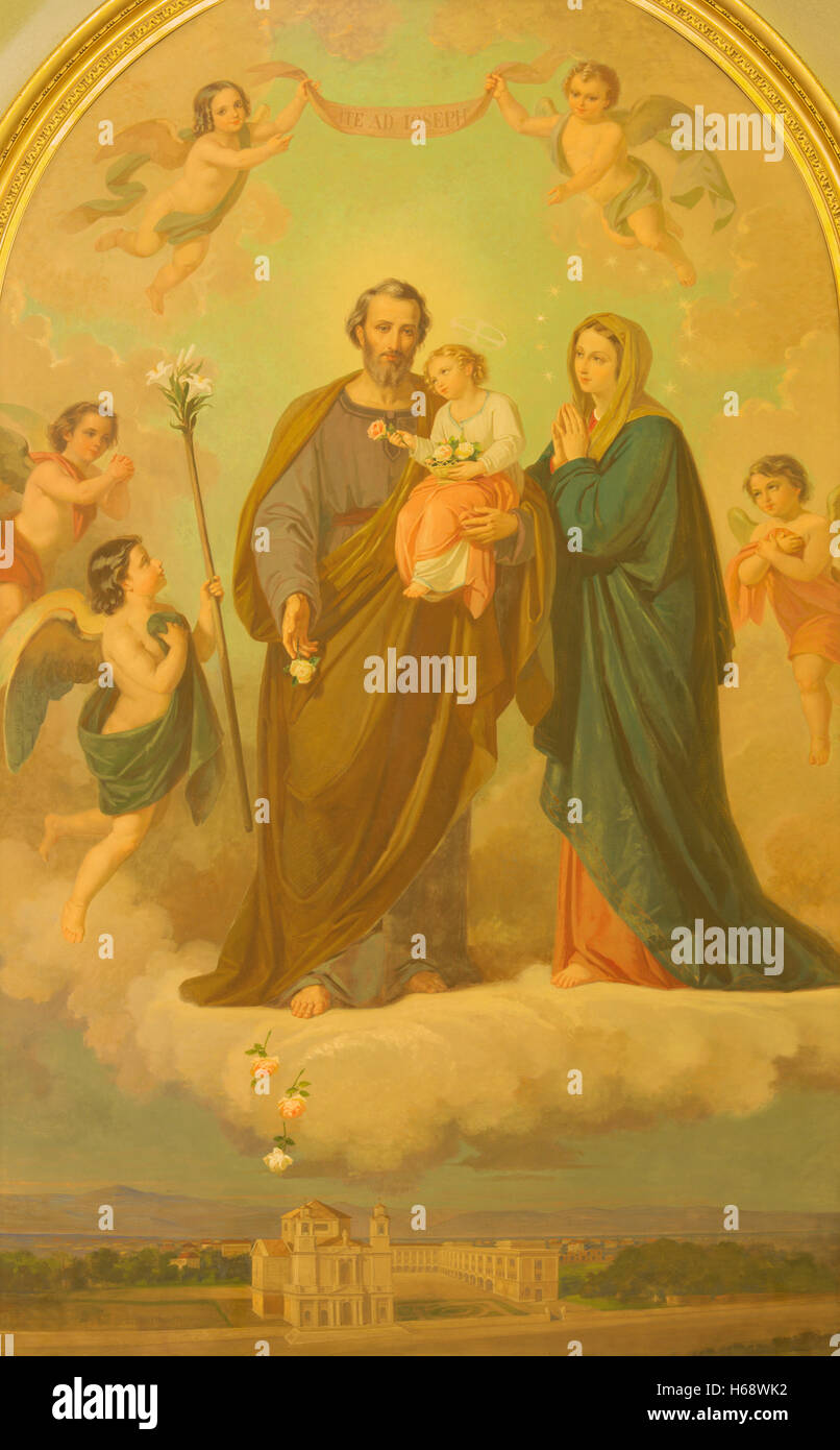 Rom - 10. März 2016: Das Gemälde der Heiligen Familie in der Kirche Basilica di Santa Maria Ausiliatrice Stockfoto