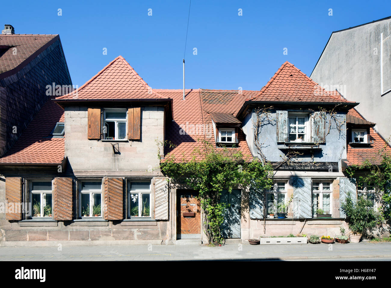 Handwerker-Häuser auf Neue Straße, neue Straße, Erlangen, Middle Franconia, Bayern, Deutschland Stockfoto