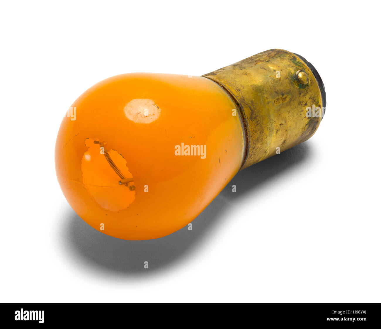 Alten verwendet Orange Glühbirne, Isolated on White Background. Stockfoto