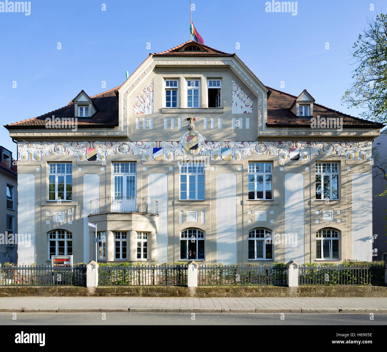 Brüderlichkeit Haus Germania oder Deutsch Haus, Jugendstil, Erlangen, Middle Franconia, Bayern, Deutschland Stockfoto