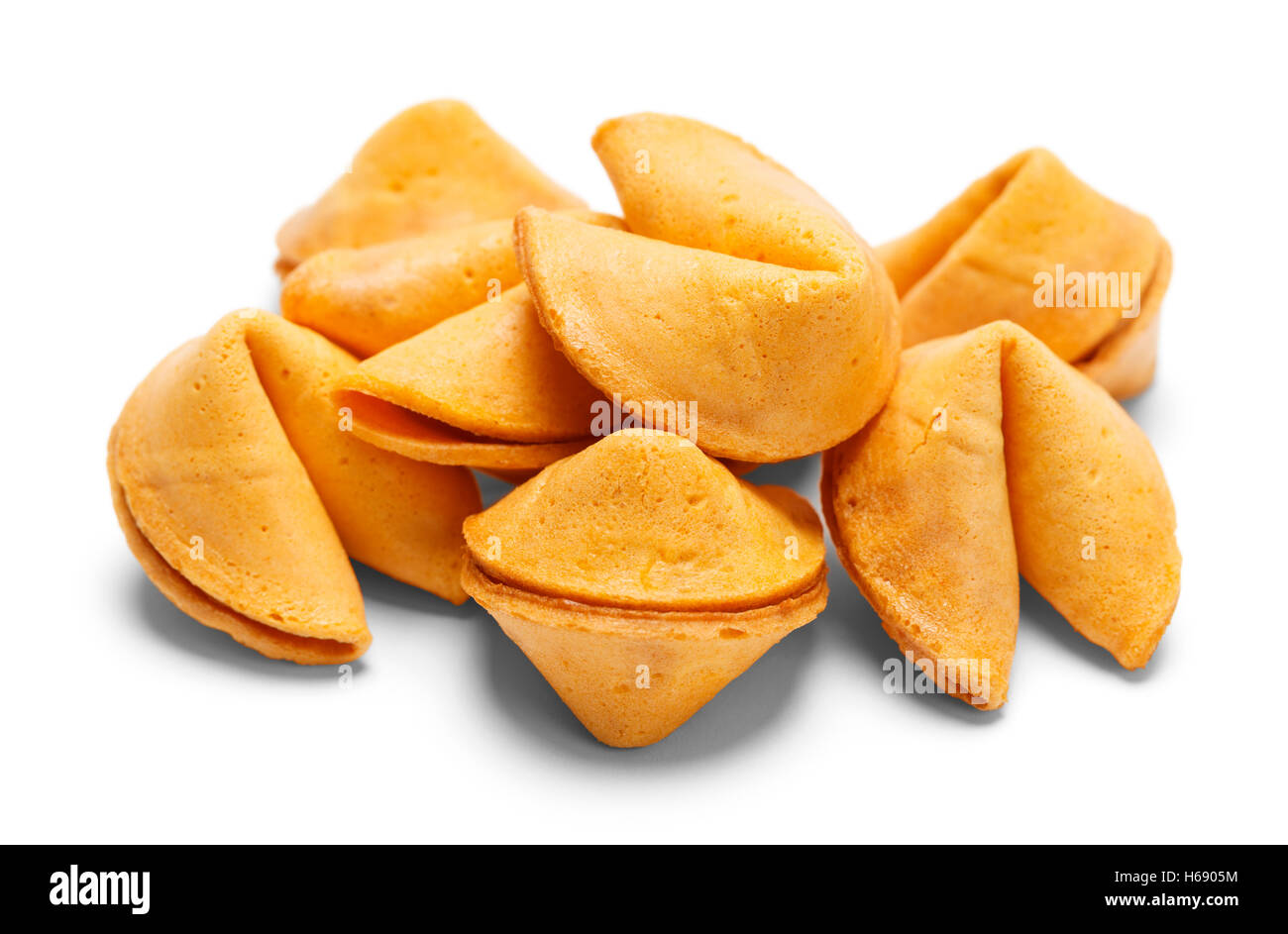 Fortune Cookies auf einem Haufen, Isolated on White Background. Stockfoto