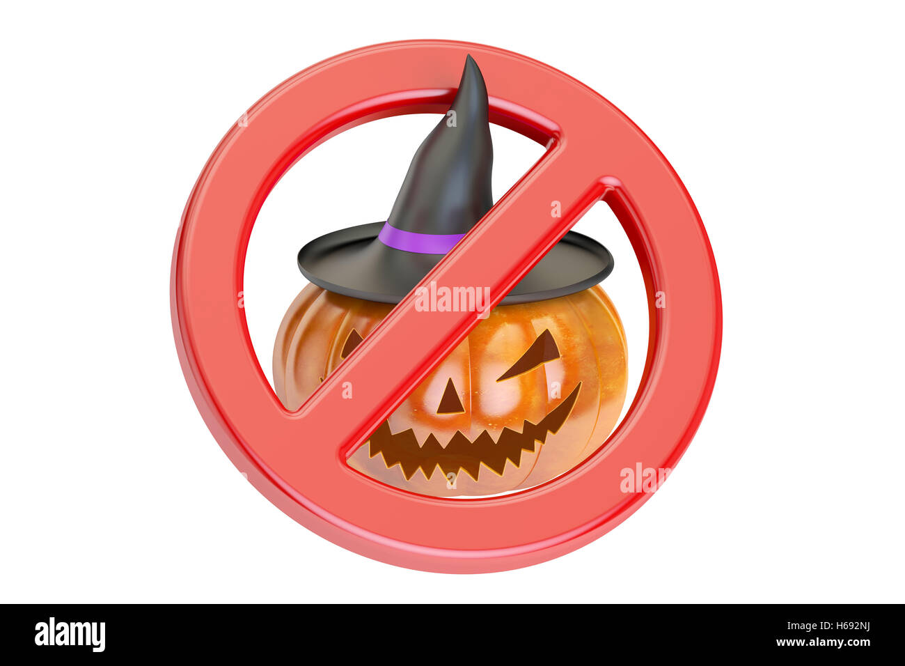 Halloween-Kürbis mit verboten Schild, 3D-Rendering isolierten auf weißen Hintergrund Stockfoto