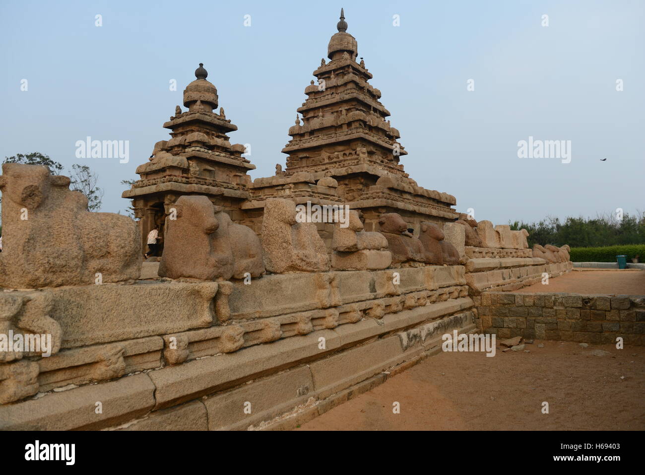 Die Shore Tempel in Mahabalipuram, Indien. Stockfoto