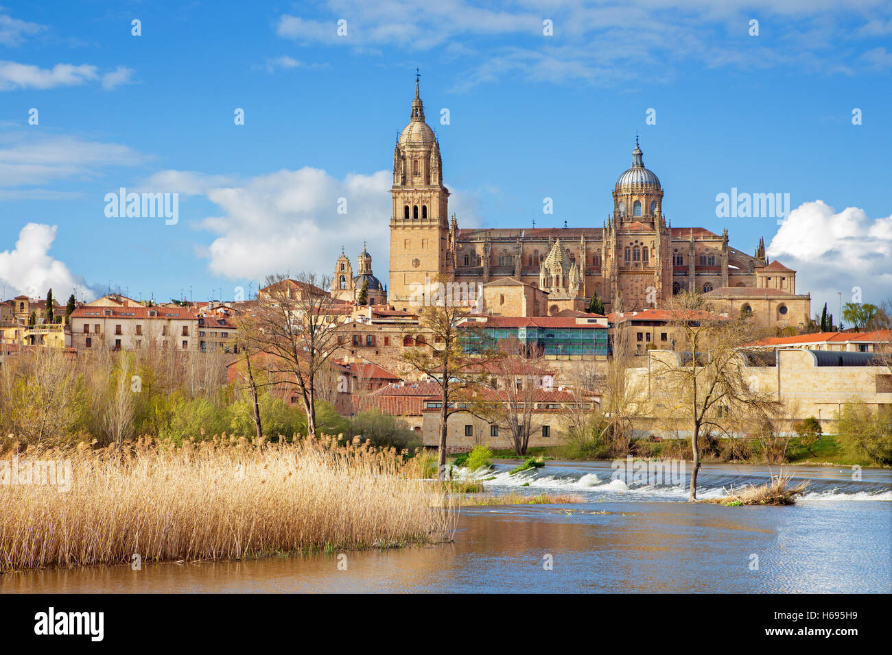 Salamanca - der Kathedrale und des Rio Tormes-Flusses. Stockfoto