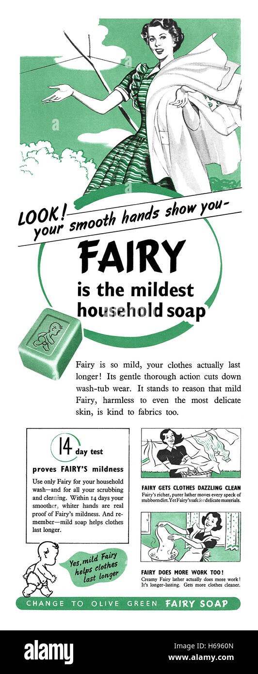 1949 britische Werbung für Fairy Seife Stockfoto