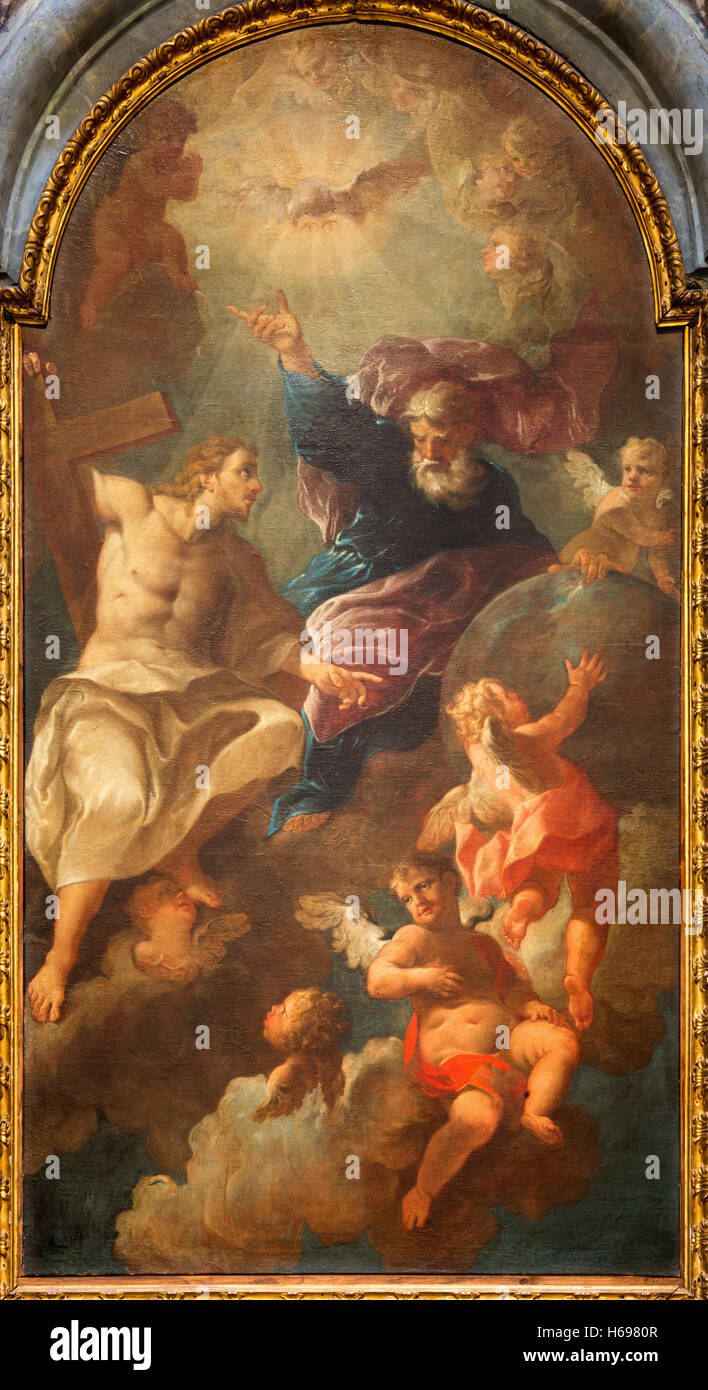 BRESCIA, Italien - 22. Mai 2016: Das Gemälde der Heiligen Dreifaltigkeit in der Kirche in der Kirche Chiesa di San Francesco Lucini Stockfoto