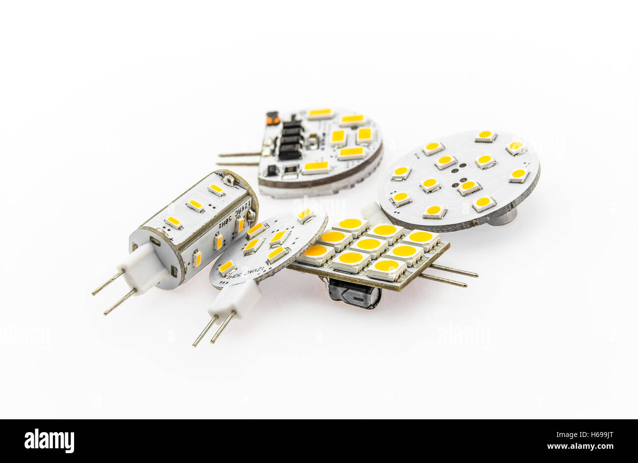 G4 LED-Lampen in verschiedenen Formen, Leistung und Leuchtkraft Stockfoto