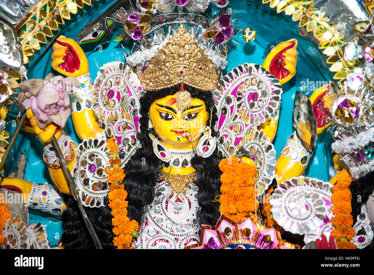 in der Nähe von ca. 500 Jahre alten Durga Puja an Ghosal Wadi in West Bengal Kolkata Indien Stockfoto