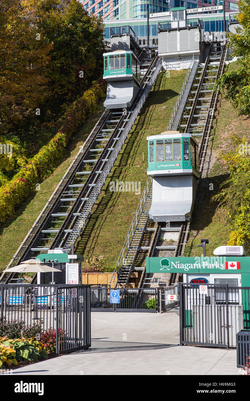 Die fällt Incline Railway verläuft zwischen fällt Steigung Plaza am Table Rock und Erholungsgebiet Fallsview in Niagara Falls, Kanada Stockfoto