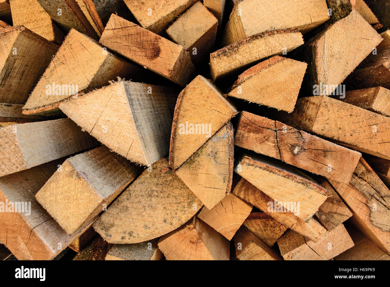 Holzschnitt auf dem Betriebshof des Protokolls und zum Verkauf bereit. Stockfoto