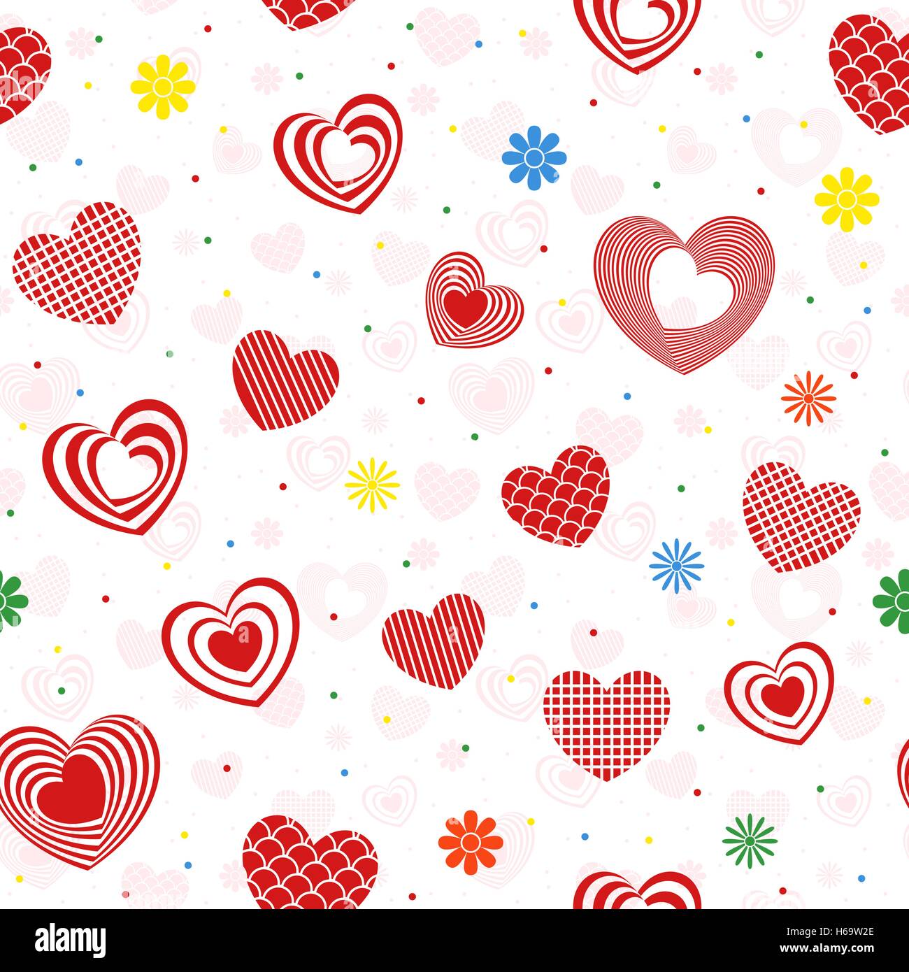 Nahtloses Muster mit verschiedenen bildet rote und rosa Herzen, stilvolle Valentine-Vektor-illustration Stock Vektor