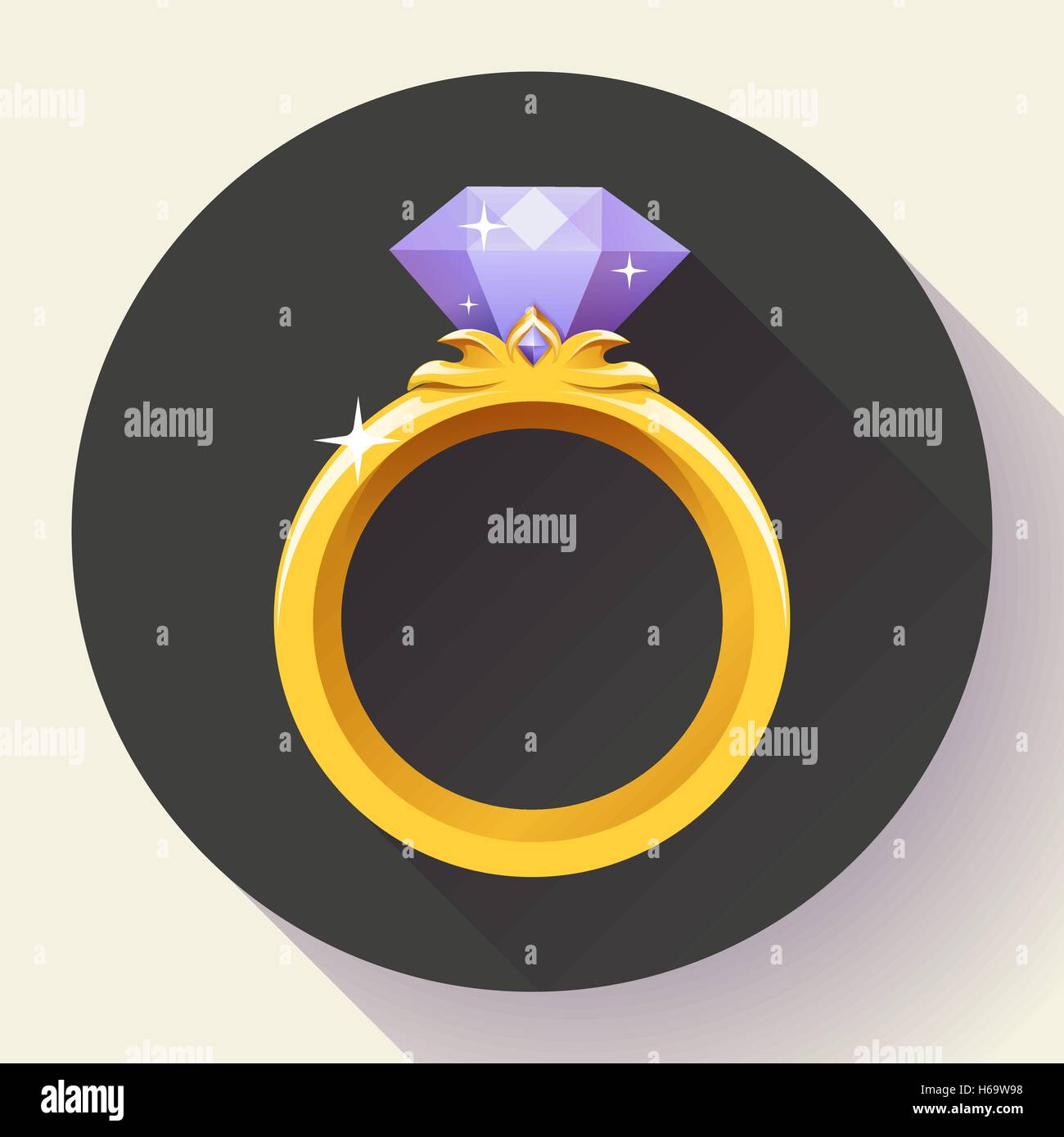 Diamant-Goldring-Symbol. Flache 2.0 Vektor-Design-Stil mit langen Schatten Stock Vektor