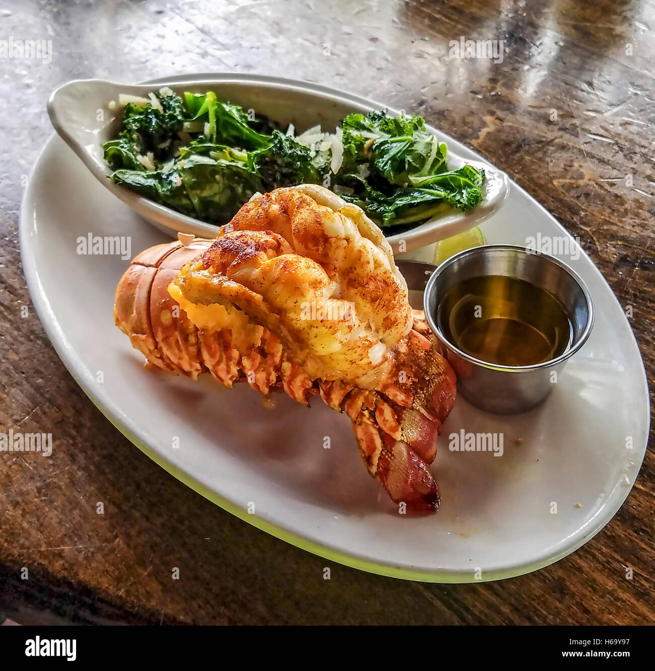 Florida-Hummer zum Mittagessen. Keine Krallen. Was du isst, ist das Heck. Stockfoto